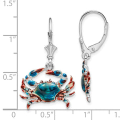 De-Ani Sterling Silver Rhodium-Plated Enameled Blue Crab Leverback Earrings - 2