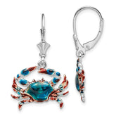 De-Ani Sterling Silver Rhodium-Plated Enameled Blue Crab Leverback Earrings - 2