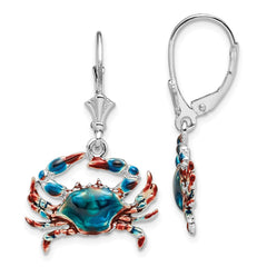 De-Ani Sterling Silver Rhodium-Plated Enameled Blue Crab Leverback Earrings - 2
