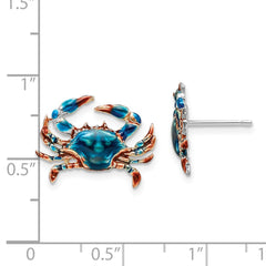 De-Ani Sterling Silver Rhodium-Plated Polished Enameled Blue Crab Post Earrings
