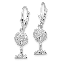 De-Ani Sterling Silver Rhodium-Plated Polished Palm Tree Leverback Earrings