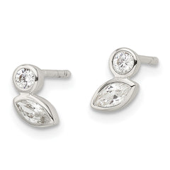 Sterling Silver Polished CZ Post Earrings - 2