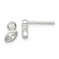 Sterling Silver Polished CZ Post Earrings - 2
