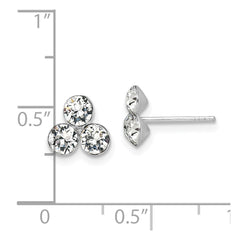 Sterling Silver RH-plated Crystal 3-stone Post Earrings