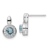 Sterling Silver Rhodium-plated CZ Light Blue Glass Stone Dangle Post Earrin
