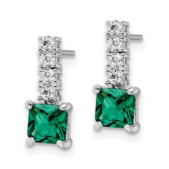 Sterling Silver Polished Rhodium-plated Green/Clear CZ Post Dangle Earrings - 2