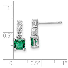 Sterling Silver Polished Rhodium-plated Green/Clear CZ Post Dangle Earrings - 2