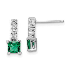 Sterling Silver Polished Rhodium-plated Green/Clear CZ Post Dangle Earrings - 2