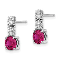 Sterling Silver Rhodium-plated Created Ruby and CZ Post Dangle Earrings - 2