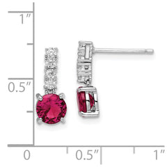 Sterling Silver Rhodium-plated Created Ruby and CZ Post Dangle Earrings - 2