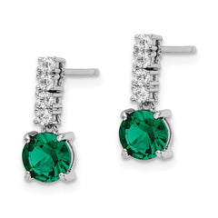 Sterling Silver Polished Rhodium-plated Green/Clear CZ Post Dangle Earrings