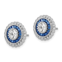 Sterling Silver Rhodium-plated Polished Blue & White CZ Round Post Earrings