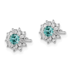 Sterling Silver Rhodium plated Teal & White CZ Post Earrings - 2