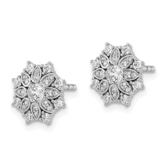 Sterling Silver Rhodium-plated CZ Snowflake Post Earrings - 5