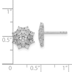Sterling Silver Rhodium-plated CZ Snowflake Post Earrings - 5
