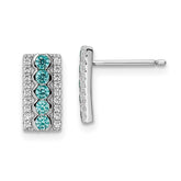 Sterling Silver Rhodium plated Aqua & White CZ Post Earrings