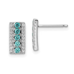 Sterling Silver Rhodium plated Aqua & White CZ Post Earrings