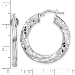 Sterling Silver Rhodium-plated 3x29mm D/C Twisted Tube Hoop Earrings