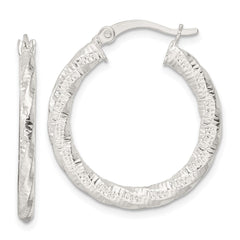 Sterling Silver Polished and Textured Twisted Hoop Earrings - 3