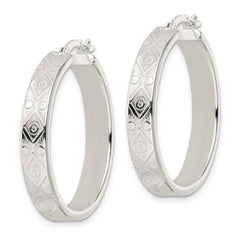 Sterling Silver Polished Geometric Design 5.25mm Round Hoop Earrings - 3