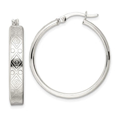 Sterling Silver Polished Geometric Design 5.25mm Round Hoop Earrings - 3