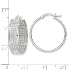Sterling Silver Polished Fabric Glitter 6.85mm Round Hoop Earrings