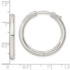 Sterling Silver Polished 3x28mm Hinged Tube Hoop Earrings