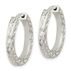 Sterling Silver Polished D/C Square Tube Locking Hoop Earrings - 2