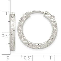 Sterling Silver Polished D/C Square Tube Locking Hoop Earrings - 2