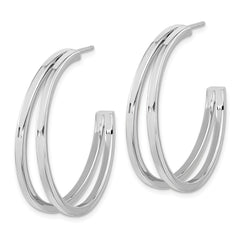 Sterling Silver Rhodium Plated Split Design Hoop Post Earrings - 2