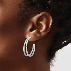Sterling Silver Rhodium Plated Split Design Hoop Post Earrings - 2