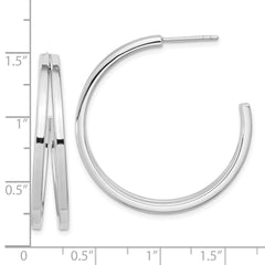 Sterling Silver Rhodium Plated Split Design Hoop Post Earrings - 2