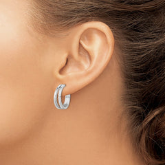 Sterling Silver Rhodium Plated Split Design Hoop Post Earrings - 3