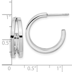 Sterling Silver Rhodium Plated Split Design Hoop Post Earrings - 3