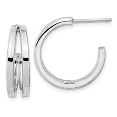 Sterling Silver Rhodium Plated Split Design Hoop Post Earrings - 3
