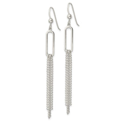 Sterling Silver Polished Oval and Multi-Strand Beaded Chain Dangle Earrings