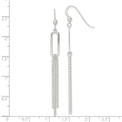 Sterling Silver Polished Oval and Multi-Strand Beaded Chain Dangle Earrings