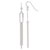 Sterling Silver Polished Oval and Multi-Strand Beaded Chain Dangle Earrings