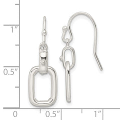 Sterling Silver Polished Rectangle Link Dangle Shepherd Hook Earrings