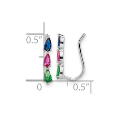 Sterling Silver RH-plated Polished Multi-color Pear CZ Ear Climber Earrings