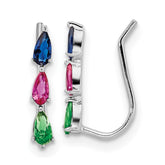 Sterling Silver RH-plated Polished Multi-color Pear CZ Ear Climber Earrings