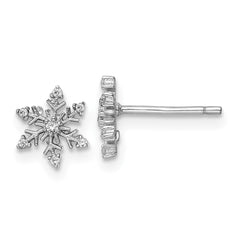 Sterling Silver Rhodium-plated Polished CZ Snowflake Post Earrings - 4
