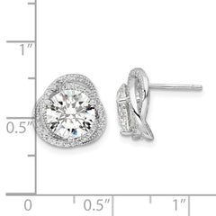 Sterling Silver Rhodium-plated Polished 12mm Round CZ Post Earrings