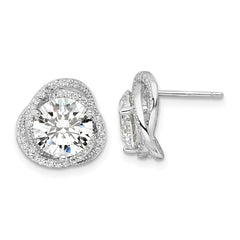Sterling Silver Rhodium-plated Polished 12mm Round CZ Post Earrings