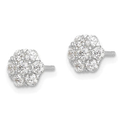 Sterling Silver Rhodium-plated Polished CZ Flower Post Earrings - 3