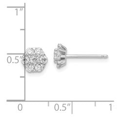 Sterling Silver Rhodium-plated Polished CZ Flower Post Earrings - 3