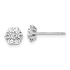 Sterling Silver Rhodium-plated Polished CZ Flower Post Earrings - 3