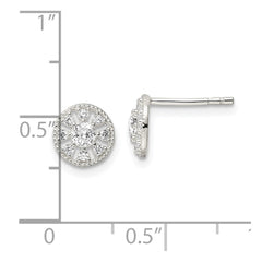 Sterling Silver Polished & Textured CZ Circle Post Earrings