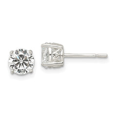 Sterling Silver Polished 6mm Round CZ Heart Basket Set Stud Earrings - 2