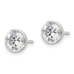 Sterling Silver Polished 6mm Round CZ Bezel Set Stud Earrings - 2